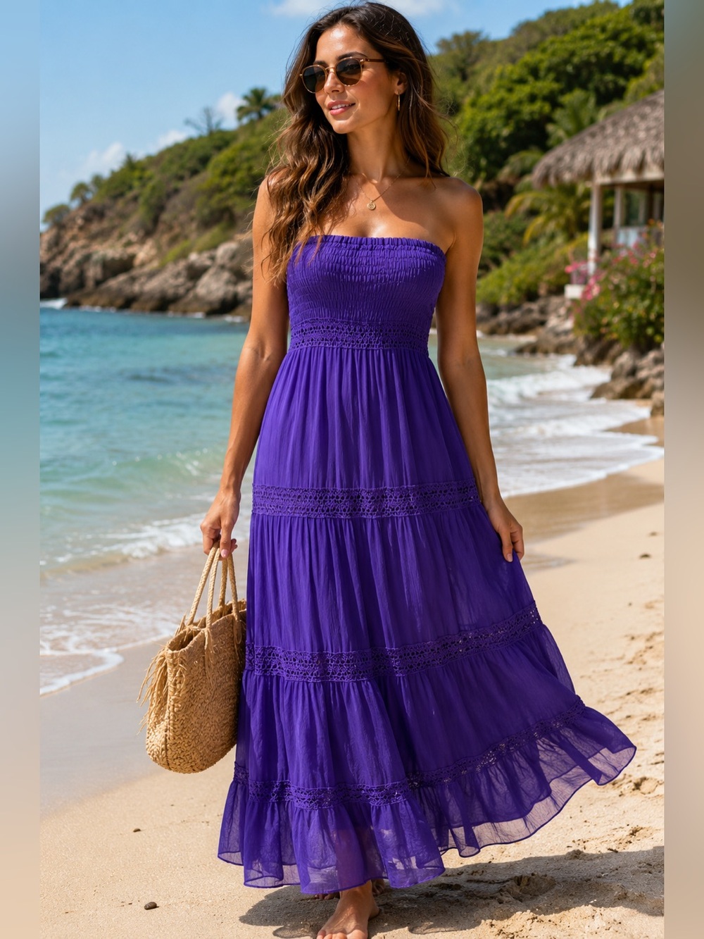 2b bebe Strapless Maxi Dress in Purple Size S Boho Festival Beach Resortwear